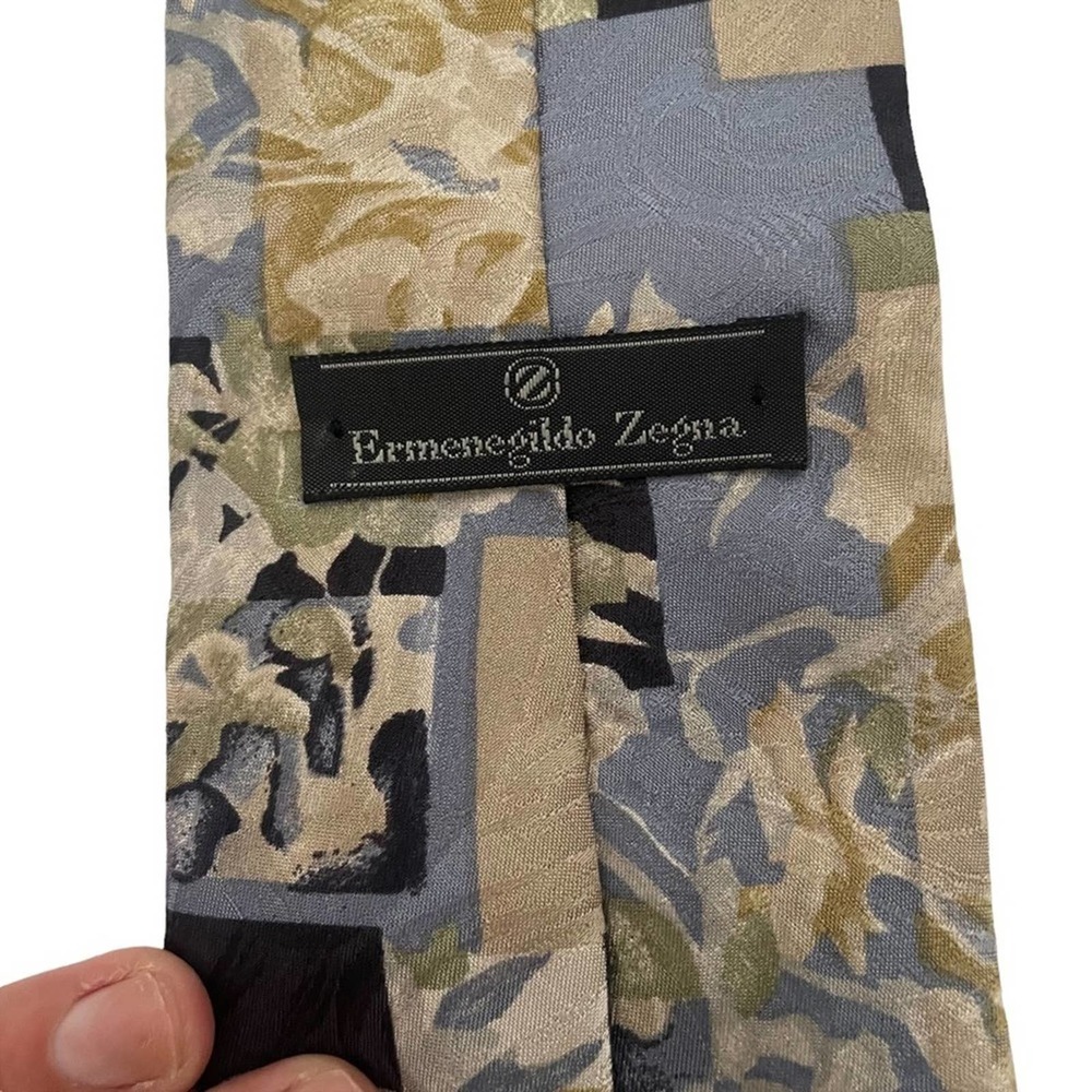 Ermenegildo Zegna Silk Floral Tie Blue‎ Cream - Picture 9 of 9